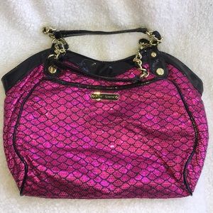 Betsey Johnson Pink Black sequin scales purse